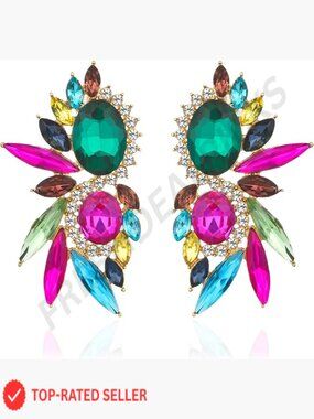 Vintage Rhinestone Statement Drop Dangle Earrings Elegant Crystal Cluster